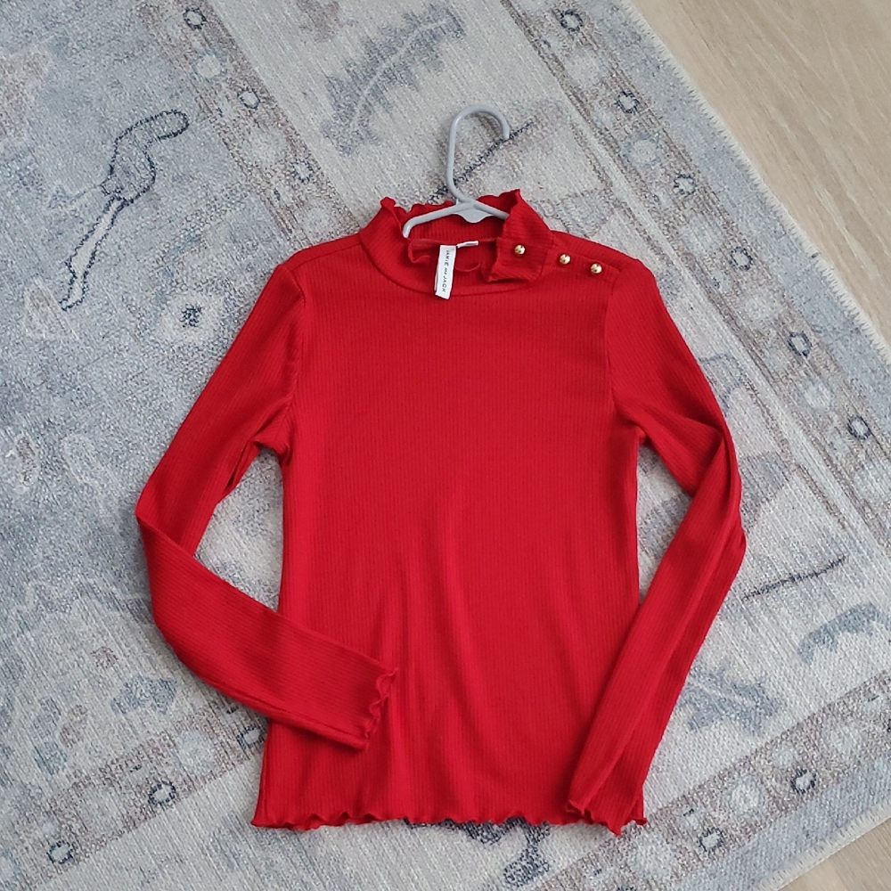 Janie and Jack Girls Red Ruffle Trim Turtleneck Shirt Top Sz8